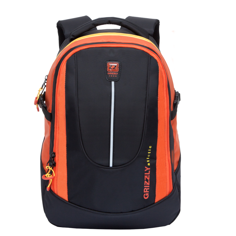Рюкзак молодежный мужской Grizzly, цвет: черный, оранжевый, 26 л. RU-708-1/2Гризли Рюкзак молодежный мужской Grizzly, цвет: черный, оранжевый, 26 л. RU-708-1/2ГризлиРюкзак молодежный с двумя отделениями, внутренними карманами для мелочей в переднем отделении и карманом для гаджета и документов в основном отделении, с ручкой для переноски, рельефной спинкой и укрепленными лямками