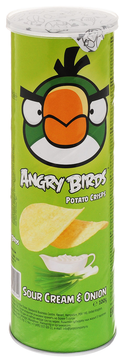 Angry Birds чипсы со вкусом сметаны и лука, 100 г0120710 Angry Birds чипсы со вкусом сметаны и лука, 100 г0120710Хрустящая картофельная закуска Angry Birds со вкусом сметаны и лука составит компанию фильму или пиву! Возьмите с собой — на пикник, в дорогу или в кинотеатр! Благодаря удобной тубе они не сломаются и не рассыплются. Рекомендуется подавать с кисло-сладкими и сливочными соусами.