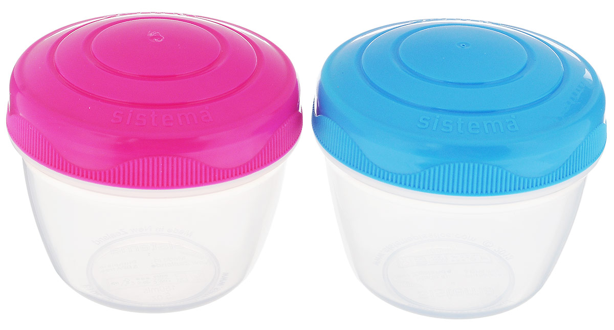 Набор контейнеров Sistema Yogurt, цвет: розовый, голубой, 150 мл, 2 штVT-1520(SR) Набор контейнеров Sistema Yogurt, цвет: розовый, голубой, 150 мл, 2 штVT-1520(SR)Набор Sistema Yogurt, выполненный из высококачественного пластика, состоит из двух контейнеров. Изделия идеально подходят для йогурта, детского питания, соуса и много другого. Набор контейнеров Sistema Yogurt можно мыть в посудомоечной машине. Можно использовать в микроволной печи и холодильнике.Диаметр контейнера (по верхнему краю): 6,5 см.Высота контейнера (без учета крышки): 6 см.