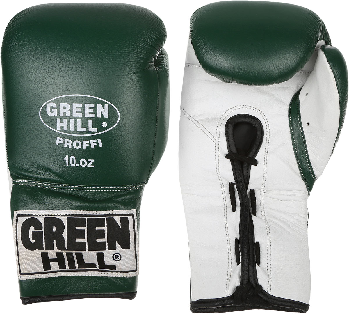 Перчатки боксерские Green Hill Proffi, цвет: зеленый, белый. Вес 10 унций. BGP-2014BGS-1213с Перчатки боксерские Green Hill Proffi, цвет: зеленый, белый. Вес 10 унций. BGP-2014BGS-1213сБоксерские перчатки Green Hill Proffi предназначены для использования профессионалами. Верх выполнен из натуральной кожи, наполнитель - из вспененного полимера. Отверстие в области ладони позволяет создать максимально комфортный терморежим во время занятий. Манжет на шнуровке способствует быстрому и удобному надеванию перчаток, плотно фиксирует перчатки на руке.