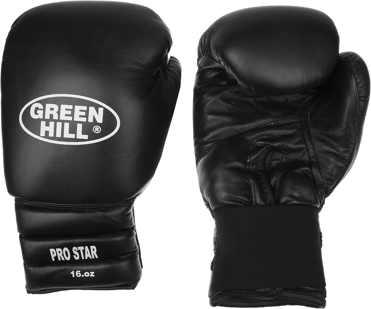 Перчатки боксерские Green Hill Pro Star, цвет: черный, белый. Вес 16 унций. BGPS-2012BGA-2024 Перчатки боксерские Green Hill Pro Star, цвет: черный, белый. Вес 16 унций. BGPS-2012BGA-2024Тренировочные боксерские перчатки Green Hill Pro Star отлично подойдут для спаррингов. Верх выполнен из натуральной кожи, наполнитель - из вспененного полимера. Отверстие в области ладони позволяет создать максимально комфортный терморежим во время занятий. Удлиненный сегментированный манжет способствует быстрому и удобному надеванию перчаток, плотно фиксирует их на руке.