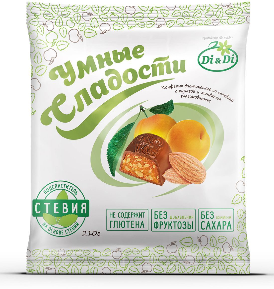 Умные сладости конфеты Курага с миндалем в шоколадной глазури, 210 г0120710 Умные сладости конфеты Курага с миндалем в шоколадной глазури, 210 г0120710Продукт обладает высокой питательной ценностью, не содержит глютена, предназначен для всех категорий населения. Противопоказания: индивидуальная непереносимость молочного белка, лецитина соевого и орехов, следов арахиса. Содержит подсластитель. При чрезмерном употреблении может оказывать слабительное действие (суточная доза потребления изомальта 30 г). Продукт может содержать фрагменты фруктовых косточек.