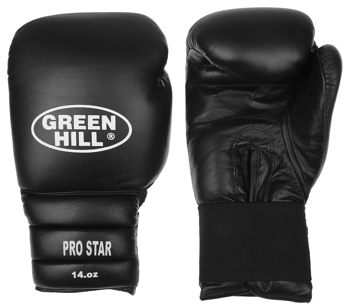 Перчатки боксерские Green Hill Pro Star, цвет: черный, белый. Вес 14 унций. BGPS-2012УТ-00009847 Перчатки боксерские Green Hill Pro Star, цвет: черный, белый. Вес 14 унций. BGPS-2012УТ-00009847Тренировочные боксерские перчатки Green Hill Pro Star отлично подойдут для спаррингов. Верх выполнен из натуральной кожи, наполнитель - из вспененного полимера. Отверстие в области ладони позволяет создать максимально комфортный терморежим во время занятий. Удлиненный сегментированный манжет способствует быстрому и удобному надеванию перчаток, плотно фиксирует их на руке.