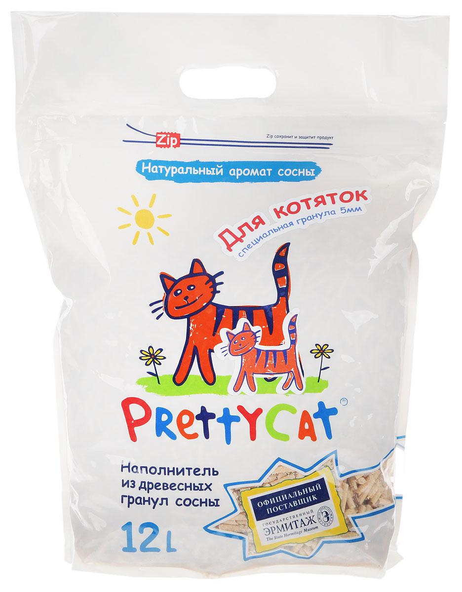 Наполнитель для кошачьих туалетов PrettyCat Wood Granules, древесный, для котят, 12 л0120710 Наполнитель для кошачьих туалетов PrettyCat Wood Granules, древесный, для котят, 12 л0120710Наполнитель для кошачьих туалетов PrettyCat Wood Granules изготовлен из древесных гранул сосны. Главная особенность данного наполнителя в том, что при производстве используется только сухая сосна, только одного региона и только одной породы - Skandinavika (одобрено ветеринарами). Это абсолютно экологически чистый материал, который безопасен для здоровья вашей кошки, к тому же гранулы полностью растворяется в экосистеме и их можно смывать в унитаз. Наполнитель защищает людей и кошек от воздействия бактерий, эффективно убивает неприятные запахи, наполняя дом хвойным ароматом. Настоящий и сильный природный запах работает дольше всех. Влажность: 6-8%. Диаметр гранулы: 5 мм.Плотность 550 г/л.Материал: древесные гранулы сосны.Товар сертифицирован.