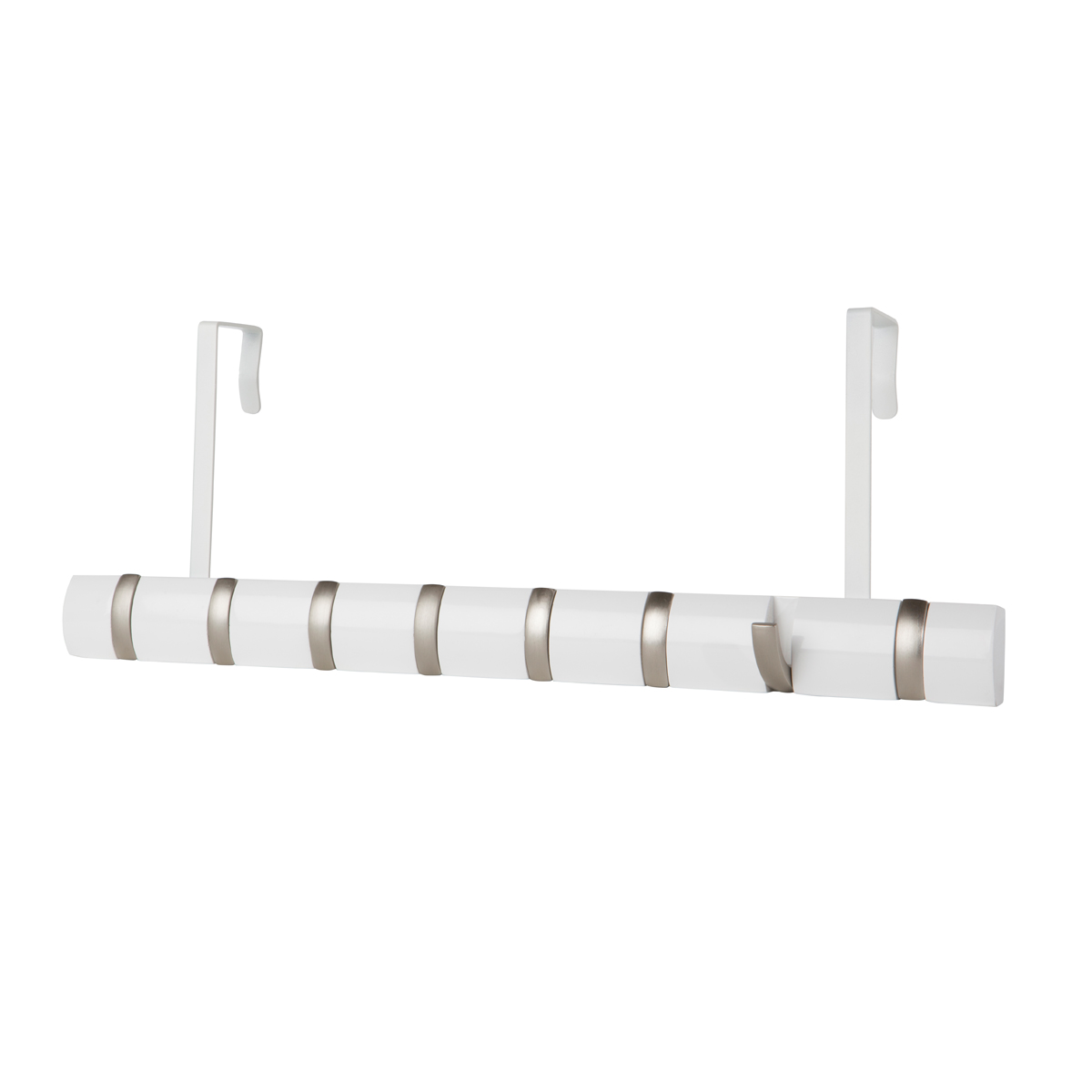 Вешалка Umbra Flip Мини, цвет: белый, 8 крючковS03301004 Вешалка Umbra Flip Мини, цвет: белый, 8 крючковS03301004Стильная и прочная вешалка Umbra Flip интересной формы и оригинального дизайна изготовлена из дерева. Имеет 8 откидных крючков из никеля: когда они не используются, то складываются, превращая конструкцию в абсолютно гладкую поверхность. Вешалка Umbra Flip идеально подходит для маленьких прихожих и ограниченных пространств. Каждый крючок выдерживает вес до 2,2 кг.