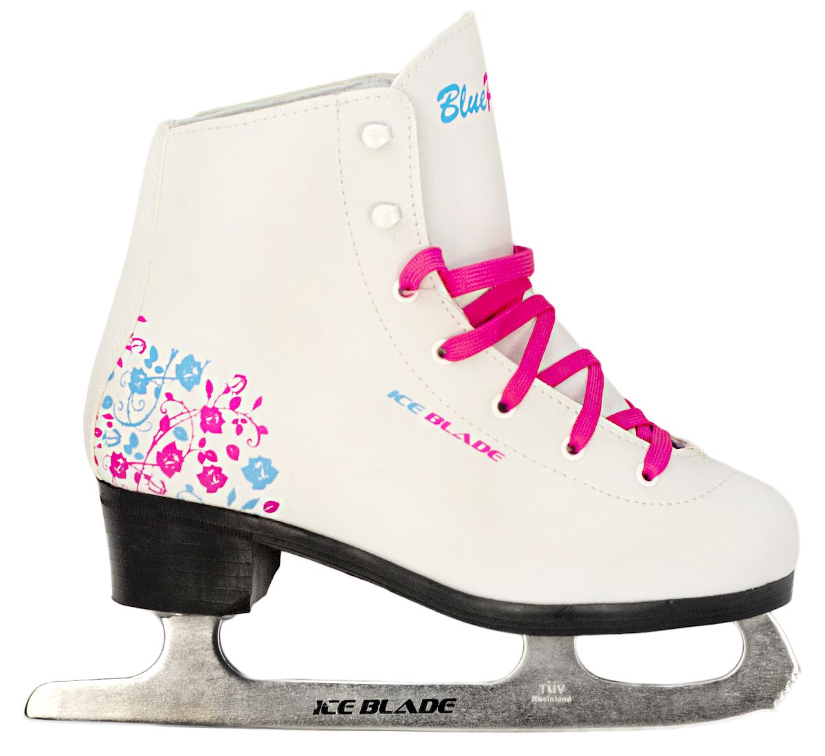 Коньки фигурные Ice Blade BluePink, цвет: белый, розовый, голубой. УТ-00006869. Размер 34PW-221 Коньки фигурные Ice Blade BluePink, цвет: белый, розовый, голубой. УТ-00006869. Размер 34PW-221Коньки фигурные Ice Blade BluePink предназначены для любительского фигурного катания. Яркий и нестандартный дизайн модели BluePink совмещает голубой и розовый цвет. Более того, в комплекте помимо розовых шнурков идет пара голубых, пусть каждая любительница катания на коньках выберет для себя, какой цвет ей больше по душе.Ботинок анатомической конструкции выполнен из высококачественной искусственной кожи, покрытой полиуретаном, защищающим от влаги. Внутренняя набивка из специального материала, комфортно адаптирующегося к форме ноги. Внутренняя отделка из мягкого вельвета.Лезвия изготовлены из высокоуглеродистой стали, сертифицированной TUV Rheiland. Коньки поставляются с заводской заточкой лезвия, что позволяет сразу приступить к катанию, не тратя время и денег на заточку. Коньки подходят для использования на открытом и закрытом льду.