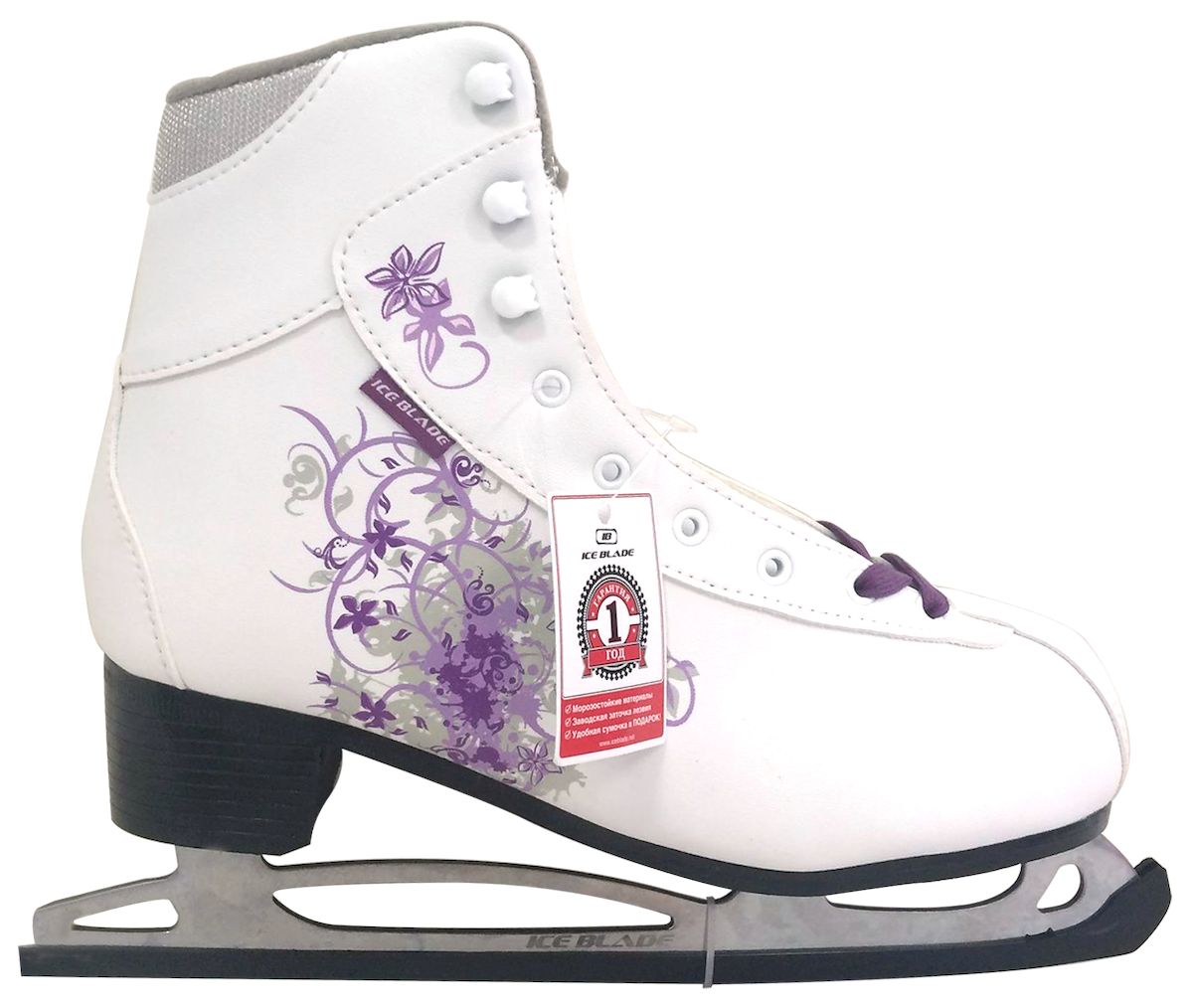 Коньки фигурные Ice Blade Sochi, цвет: белый, фиолетовый. УТ-00004988. Размер 36PW-221 Коньки фигурные Ice Blade Sochi, цвет: белый, фиолетовый. УТ-00004988. Размер 36PW-221Коньки классической формы Ice Blade Sochi - прекрасные коньки, на создание которых технологов и дизайнеров Ice Blade вдохновили зимние Олимпийские игры 2014 в Сочи.Данные фигурные коньки предназначены для любительского катания. Они не только надежны и комфортны в использовании, но и отличаются прекрасным дизайном. Они выполнены из высококачественной искусственной кожи, обработанной защитным составом, предотвращающим негативное воздействие влаги.Ботинок очень удобен, благодаря своей анатомической конструкции, а его усиление надежно защищает голеностоп от повреждений. Ботинок изготовлен из особой высококачественной искусственной кожи и обладает высокой прочностью.Внутренняя часть ботинка выполнена из искусственного меха. Лезвие изготовлено из высокоуглеродистой стали с покрытием из никеля, что уменьшает вероятность коррозии металла.Яркий дизайн, удобный ботинок с мягкой меховой подкладкой и поддерживающей конструкцией сделают катание безопасным и комфортным.