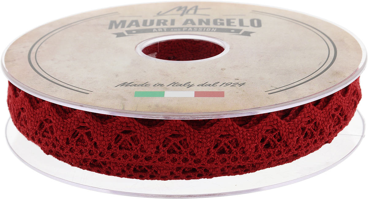 Лента кружевная Mauri Angelo, цвет: красный, 1,8 см х 20 мRSP-202S Лента кружевная Mauri Angelo, цвет: красный, 1,8 см х 20 мRSP-202SДекоративная кружевная лента Mauri Angelo - текстильное изделие без тканой основы, в котором ажурный орнамент и изображения образуются в результате переплетения нитей. Кружево применяется для отделки одежды, белья в виде окаймления или вставок, а также в оформлении интерьера, декоративных панно, скатертей, тюлей, покрывал. Главные особенности кружева - воздушность, тонкость, эластичность, узорность.Декоративная кружевная лента Mauri Angelo станет незаменимым элементом в создании рукотворного шедевра. Ширина: 1,8 см.Длина: 20 м.