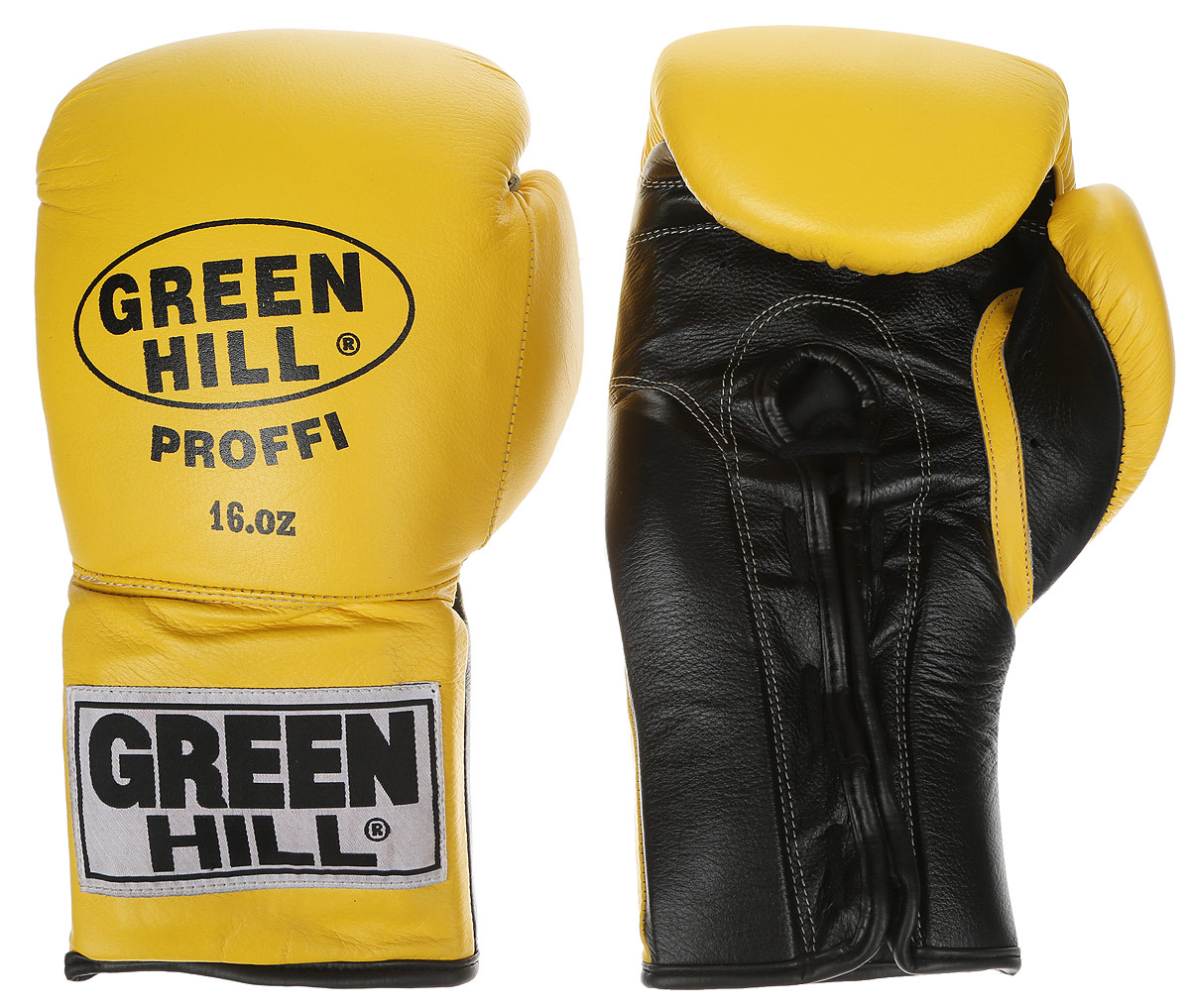 Перчатки боксерские Green Hill Proffi, цвет: желтый, черный. Вес 16 унций. BGP-2014AIRWHEEL Q3-340WH-BLACK Перчатки боксерские Green Hill Proffi, цвет: желтый, черный. Вес 16 унций. BGP-2014AIRWHEEL Q3-340WH-BLACKБоксерские перчатки Green Hill Proffi предназначены для использования профессионалами. Верх выполнен из натуральной кожи, наполнитель - из вспененного полимера. Отверстие в области ладони позволяет создать максимально комфортный терморежим во время занятий. Манжет на шнуровке способствует быстрому и удобному надеванию перчаток, плотно фиксирует перчатки на руке.