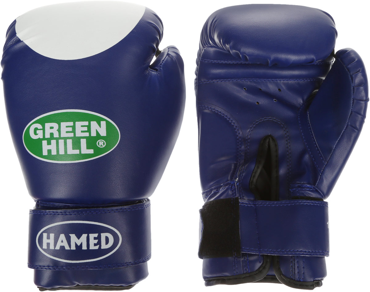 Перчатки боксерские Green Hill Hamed, цвет: синий, белый. Вес 12 унцийAIRWHEEL M3-162.8 Перчатки боксерские Green Hill Hamed, цвет: синий, белый. Вес 12 унцийAIRWHEEL M3-162.8Боксерские перчатки Green Hill Hamed прекрасно подойдут для прогрессирующих спортсменов. Верх выполнен из искусственной кожи, наполнитель - из пенополиуретана. Перфорированная поверхность в области ладони позволяет создать максимально комфортный терморежим во время занятий. Широкий ремень, охватывая запястье, полностью оборачивается вокруг манжеты, благодаря чему создается дополнительная защита лучезапястного сустава от травмирования. Перчатки прекрасно сидят на руке. Застежка на липучке способствует быстрому и удобному надеванию перчаток, плотно фиксирует перчатки на руке.