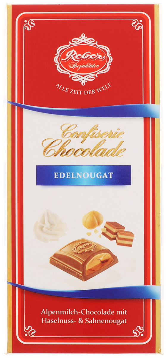 Reber Nougat молочный шоколад с ореховым и сливочным пралине, 100 г0120710 Reber Nougat молочный шоколад с ореховым и сливочным пралине, 100 г0120710Reber Nougat - нежный молочный шоколад из альпийского молока с двуслойной начинкой из сливочного и орехового пралине. Ракушка сделана из довольно толстого слоя шоколада, поэтому она очень приятно ломается, хрустит и сохраняет собственную форму и вкус. Шоколад из альпийского молока приготовлен по семейному рецепту Reber.