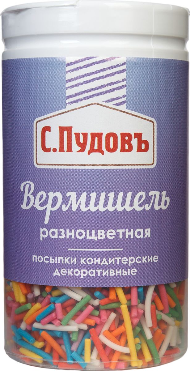 Пудовъ посыпки вермишель микс №1 яркий, 40 г0120710 Пудовъ посыпки вермишель микс №1 яркий, 40 г0120710Посыпка в форме вытянутых гранул на основе глазури будет отличным украшением праздничных десертов и прекрасно подойдет для оформления куличей.