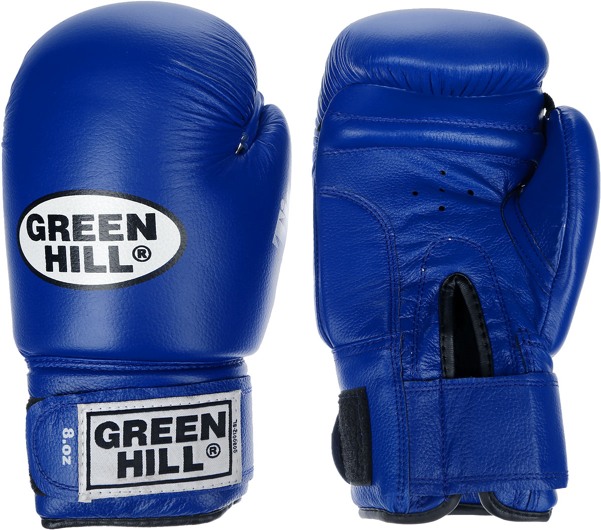 Перчатки боксерские Green Hill Tiger, цвет: синий, белый. Вес 8 унций. BGT-2010сBGS-1213с Перчатки боксерские Green Hill Tiger, цвет: синий, белый. Вес 8 унций. BGT-2010сBGS-1213сБоевые боксерские перчатки Green Hill Tiger применяются как для соревнований, так и для тренировок. Верх выполнен из натуральной кожи, вкладыш - предварительно сформированный пенополиуретан. Манжет на липучке способствует быстрому и удобному надеванию перчаток, плотно фиксирует перчатки на руке. Отверстия в области ладони позволяют создать максимально комфортный терморежим во время занятий.В перчатках применяется технология антинокаут.