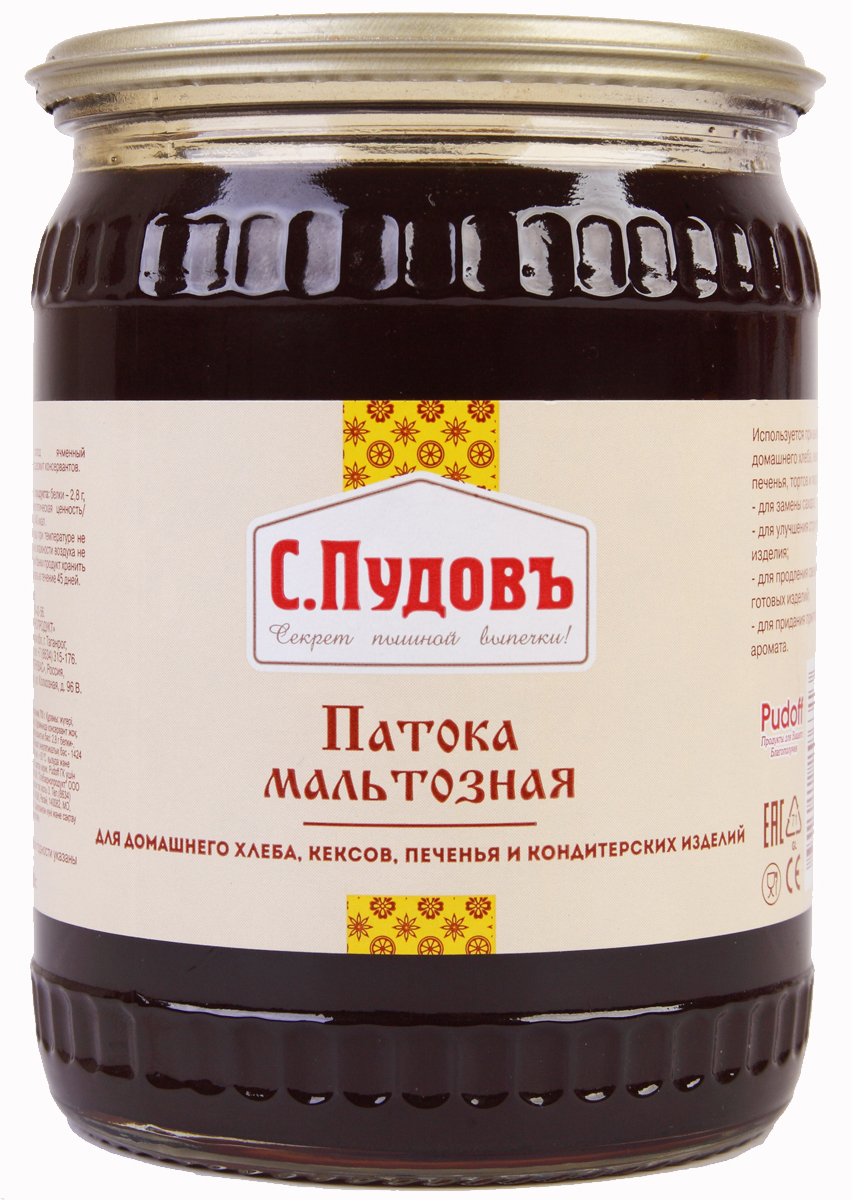 Пудовъ патока мальтозная, 700 г0120710 Пудовъ патока мальтозная, 700 г0120710Мальтозная патока применяется для изготовления десертов, пряников, печенья, кремов, глазури, лукума и некоторых видов конфет, мороженого и мармелада. Мальтозная патока придает более темный цвет выпечке и солодовый аромат. Является универсальным и незаменимым натуральным улучшителем всех сортов хлеба и различной выпечки.