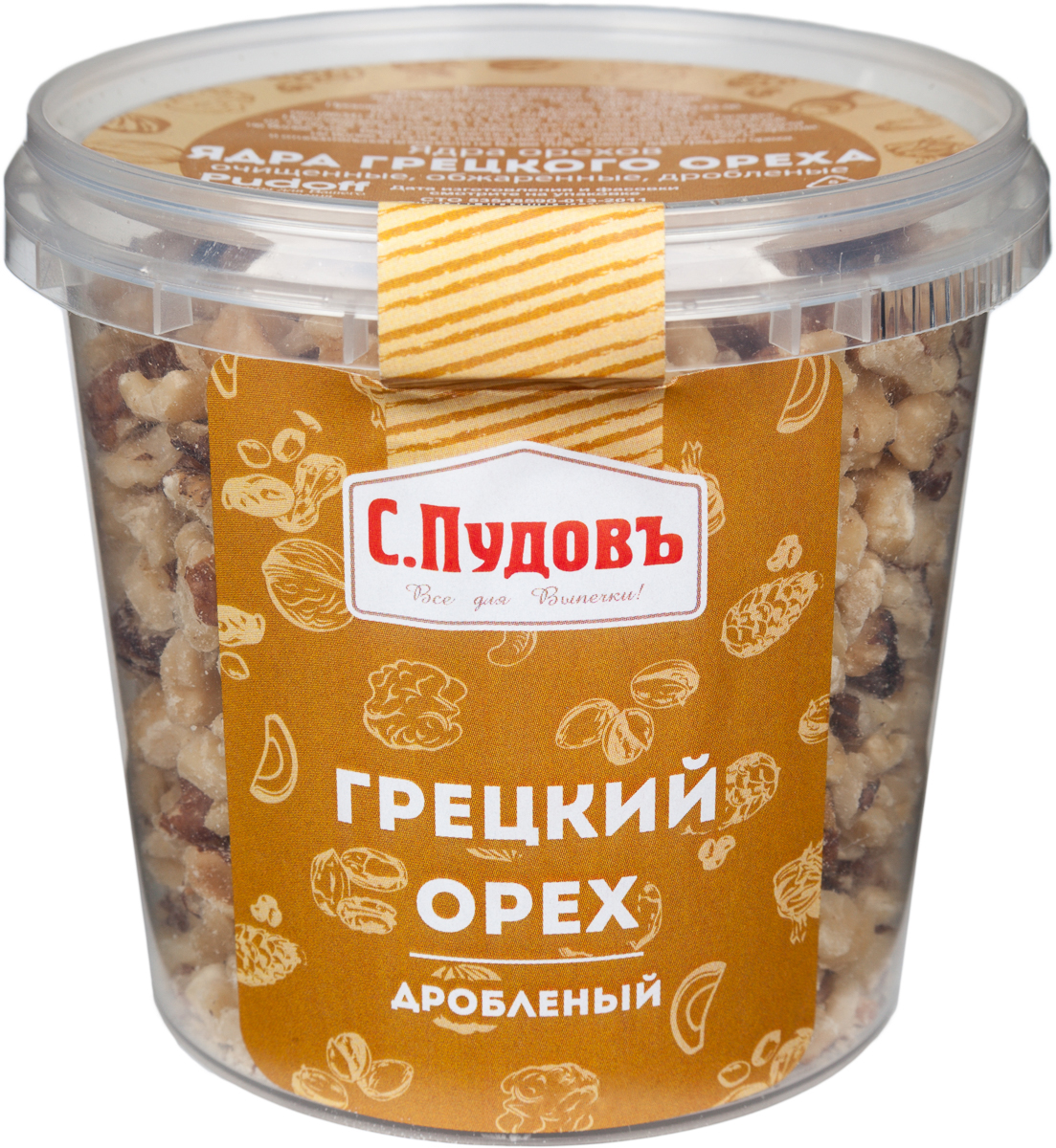 Пудовъ грецкий орех дробленый, 180 г0120710 Пудовъ грецкий орех дробленый, 180 г0120710Даже небольшая горсть грецких орехов - это кладезь витаминов и хорошая профилактика многих заболеваний. Грецкие орехи богаты витаминами, минералами, эфирными маслами, органическими кислотами и клетчаткой. Грецкие орехи от торговой марки С. Пудовъ - это гарантированное качество и чистота каждого орешка.