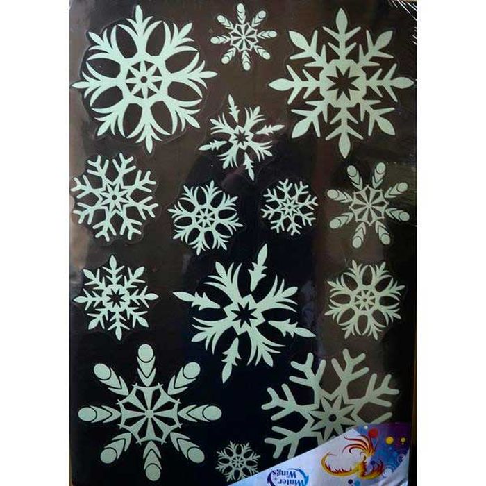 Наклейка-панно декоративная Winter Wings Снежинки, светящаяся, 49 х 69 см. N09230502-321 Наклейка-панно декоративная Winter Wings Снежинки, светящаяся, 49 х 69 см. N09230502-321Наклейка панно СНЕЖИНКИ, прозрачная цветная, светящаяся в темноте, 49х69 см