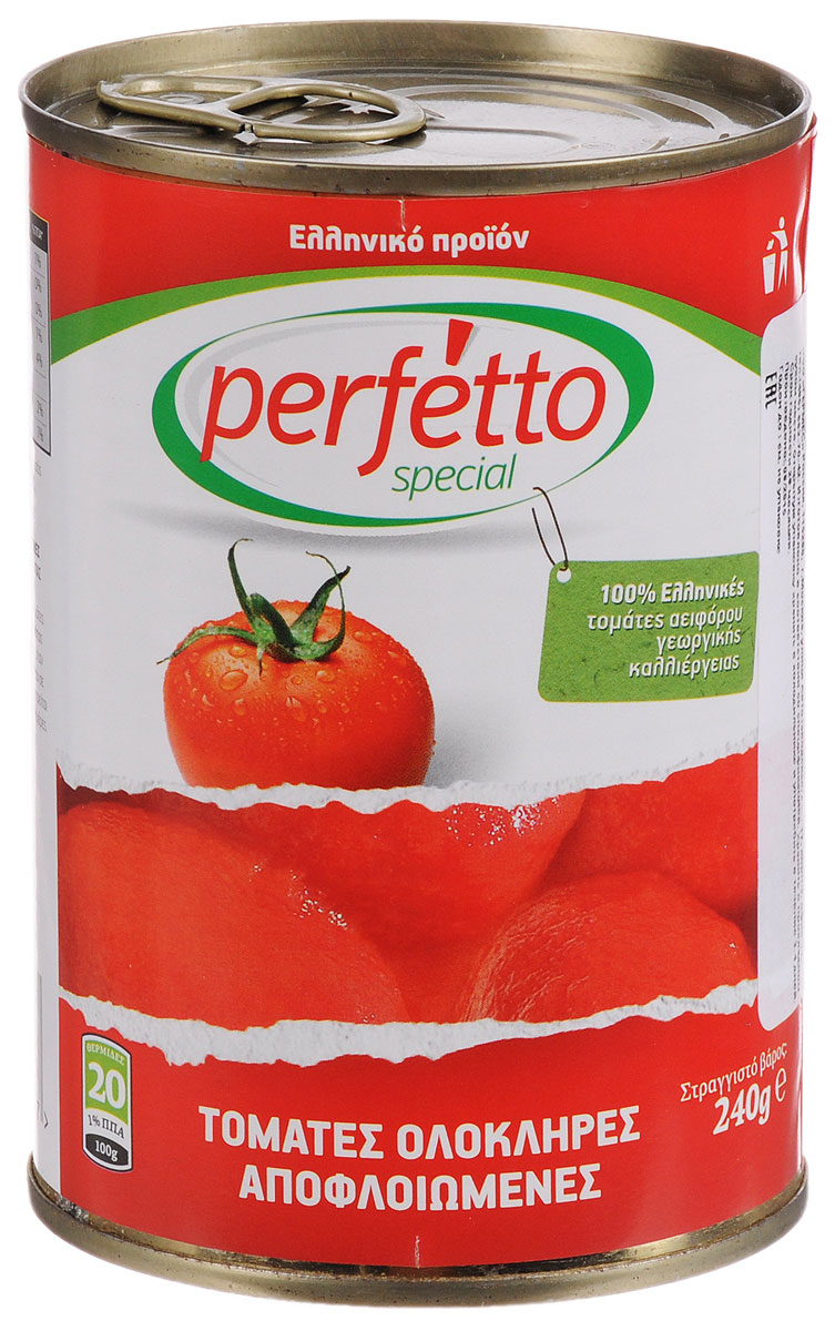 Perfetto special Томаты очищенные в собственном соку, 400 г0120710 Perfetto special Томаты очищенные в собственном соку, 400 г0120710Превосходные очищенные томаты в в собственном соку Perfetto special отлично подойдут для любых салатов и блюд традиционной кухни (борща, гуляша, шурпы, икры из баклажанов и кабачков и т.д.).