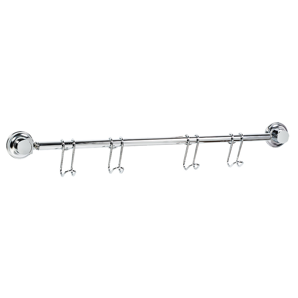 Вешалка для полотенец Tatkraft Ring Lock, с крючками, 51,5 х 6 х 7,5 см97678 Вешалка для полотенец Tatkraft Ring Lock, с крючками, 51,5 х 6 х 7,5 см97678Вешалка для полотенец Tatkraft Ring Lock выполнена из хромированной стали. Инновационная запатентованная система легкого монтажа Magic Ring не требует сверление дырок. Силиконовое кольцо идеально подходит для лучшей фиксации на неровных поверхностях. Винт Архимеда предназначен для создания мощной прижимной силы.Система позволяет устанавливать присоски много раз и на различные поверхности: стекло, глазурованная плитка, металл, пластик. Вешалка оснащена четырьмя крючками. Стильный дизайн изделия впишется в любой интерьер.Длина вешалки: 51,5 см.Размер крючка: 7,5 см х 4 см х 2 см. Диаметр присоски: 5,5 см.