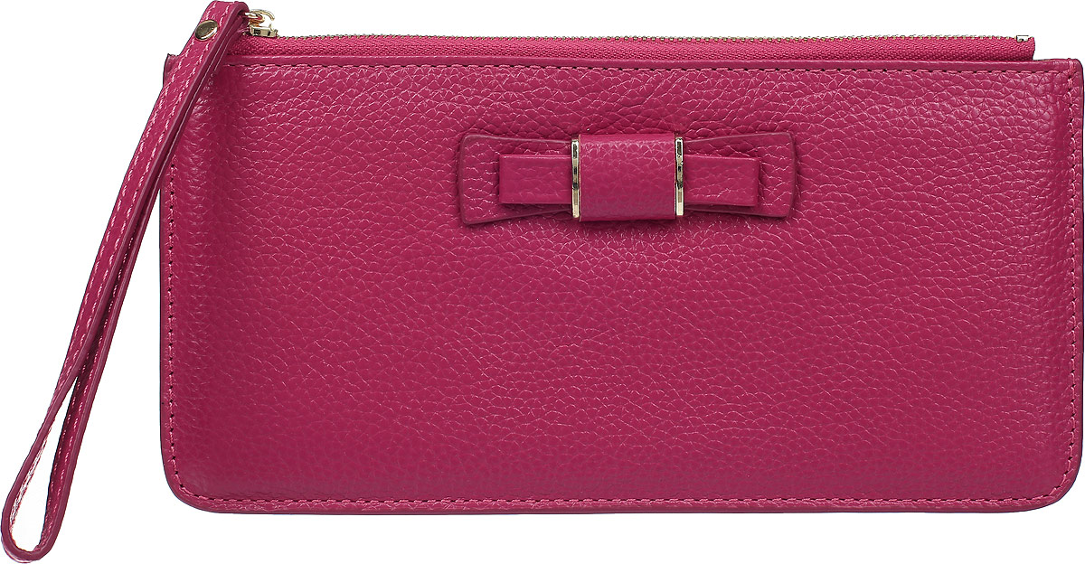 Кошелек женский Cheribags, цвет: цикламеновый. 04K-885-26381270 Кошелек женский Cheribags, цвет: цикламеновый. 04K-885-26381270Кошелек Cheribags выполнен из натуральной кожи зернистой текстуры и оформлен декоративной нашивкой в виде бантика. Внутри расположено три отделения для купюр и шесть открытых накладных карманов для визитных и дисконтных карт. Разделитель для купюр оснащен сетчатым окошком. Изделие закрывается с помощью застежки-молнии. Кошелек дополнен ручкой-петлей для переноски изделия на запястье.