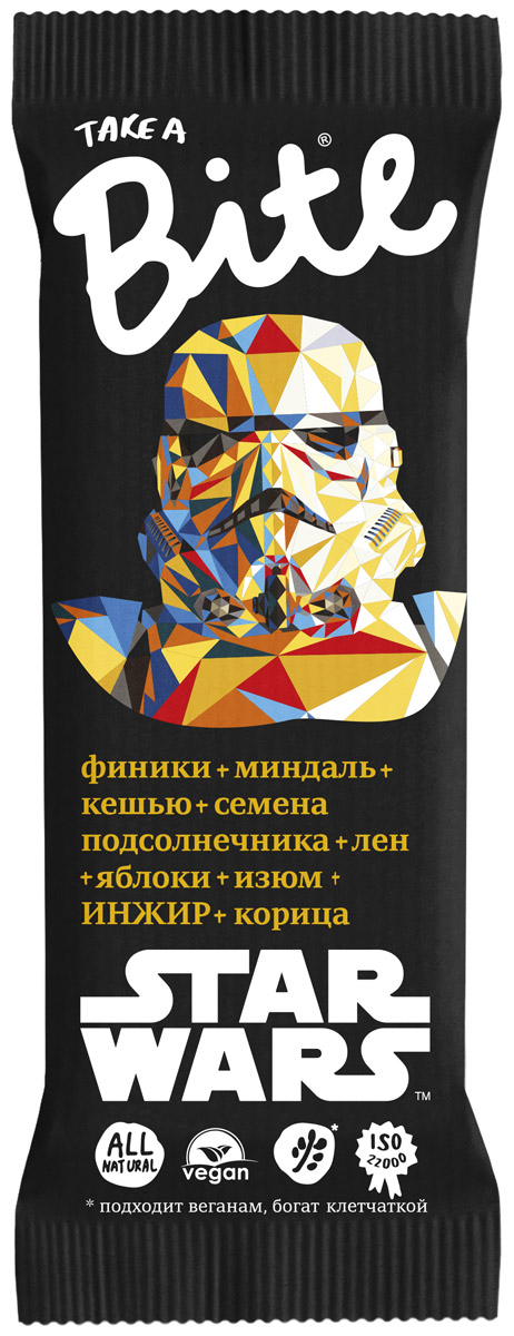 Take A Bite Звездные войны Миндаль-Яблоко-Корица Интеллект батончик фруктово-ореховый, 45 г0120710 Take A Bite Звездные войны Миндаль-Яблоко-Корица Интеллект батончик фруктово-ореховый, 45 г0120710Сложно быть изобретательным 24/7? Вкуснейший Bite из ИНЖИРА, миндаля и корицы подбодрит твой разум и тело. BRAINSTORM! Настройся на результат!