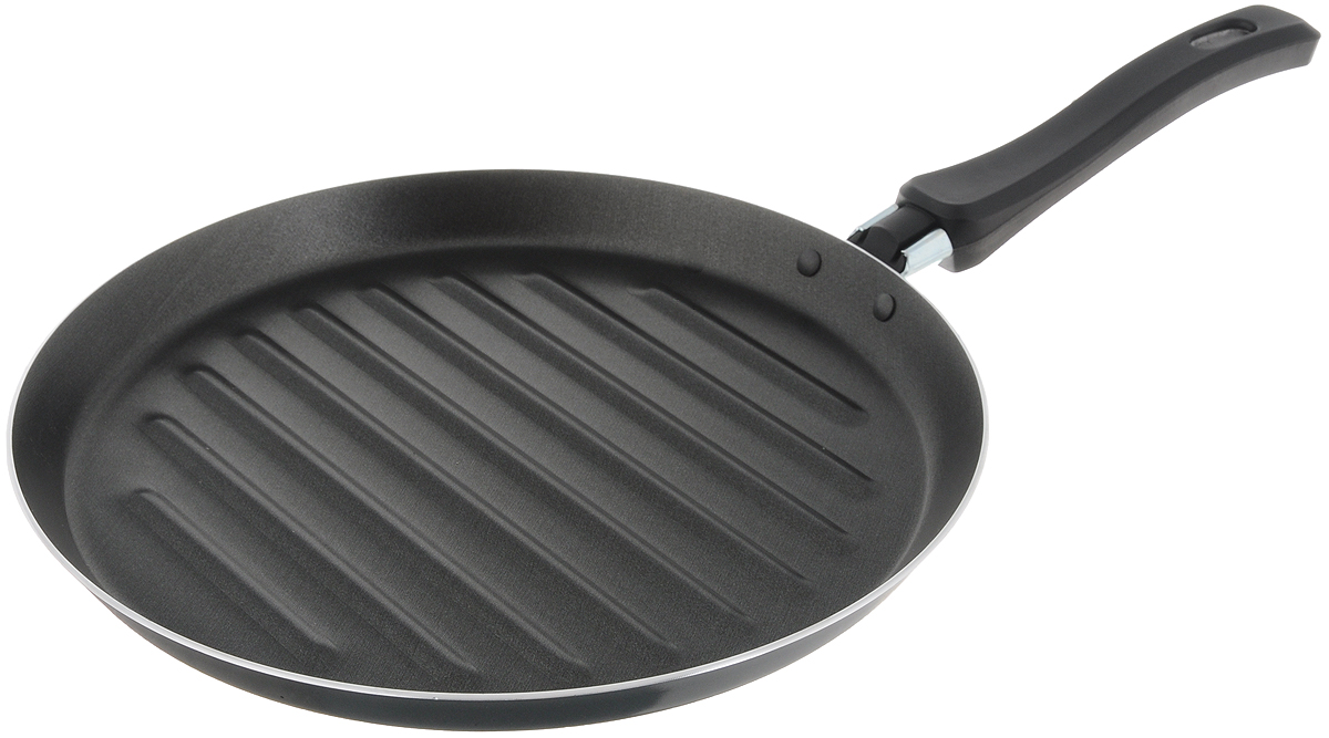 Сковорода Scovo Super Grill, с антипригарным покрытием. Диаметр 26 см17501 Сковорода Scovo Super Grill, с антипригарным покрытием. Диаметр 26 см17501Сковорода Scovo Super Grill выполнена из алюминия и имеет антипригарное покрытие. Покрытие исключает прилипание и пригорание пищи к поверхности посуды, обеспечивает легкость мытья посуды, исключает необходимость использования большого количества масла, что способствует приготовлению здоровой пищи с пониженной калорийностью. Оптимальная толщина дна способствует быстрому и равномерному прогреву, что обеспечивает появление золотистой корочки. Для сохранения антипригарных свойств сковороды: - сковорода допускает применение деревянных и пластиковых аксессуаров - ложек, вилок, лопаток. Не используйте металлические аксессуары; - не допускайте сильного перегрева изделия без продуктов или воды - это может повредить антипригарное покрытие; - не допускайте приготовления или хранения в сковороде кислотных или щелочных растворов; - изделие не рекомендуется использовать в духовом шкафу. Сковорода оснащена пластиковой ручкой, благодаря чему она удобно уместится в руке и не выскользнет.Сковорода подходит для газовых, электрических и стеклокерамических плит. Также ее можно мыть в посудомоечной машине. Диаметр сковороды: 26 см. Высота стенки: 2,2 см.