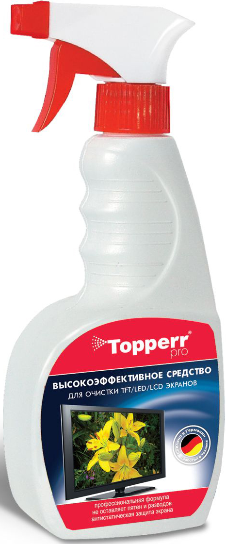 Спрей Topperr для ухода за экранами ЖК, LCD и плазмы, 500 мл3002 Спрей Topperr для ухода за экранами ЖК, LCD и плазмы, 500 мл3002Спрей Topperrпредназначен для повседневного ухода за экранами плазменных панелей, ЖК-телевизоров, LCD-мониторов, проекционных телевизоров. Не оставляет разводов, не повреждает защитное покрытие экранов, обладает высокими антистатическими свойствами. Защищает вашу бытовую технику и продлевает срок ее службы.Способ применения: перед применение средства отключите аппаратуру. Распылите небольшое количество средства на сухую тканевую салфетку и протрите очищаемую поверхность, затем насухо ее отполируйте.Товар сертифицирован.