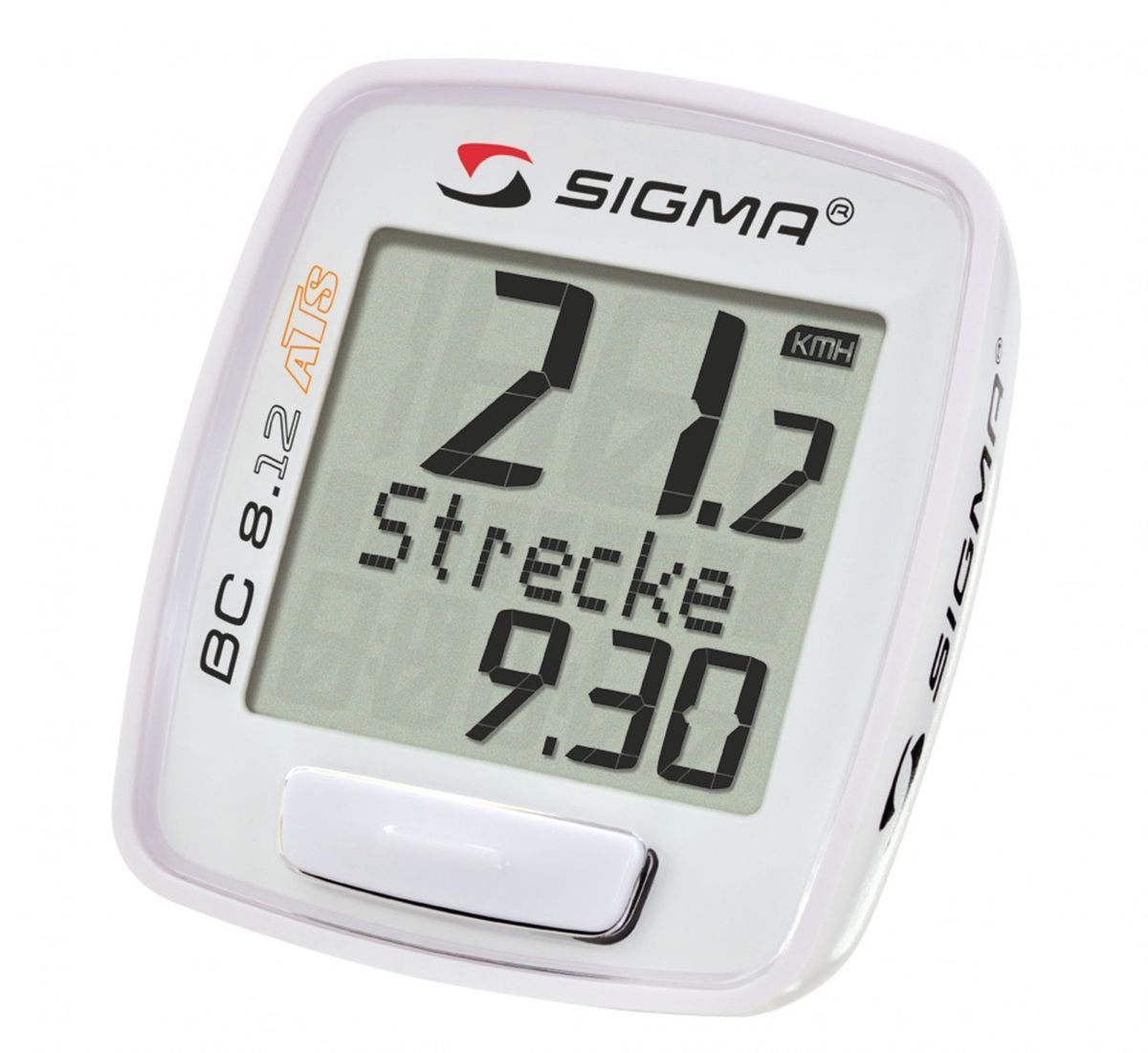 Велокомпьютер Sigma BC 8.12 ATS, 8 функций1904508 Велокомпьютер Sigma BC 8.12 ATS, 8 функций1904508Функции и характеристикиАвтоматическое включение/выключение Текущая скорость Средняя скорость Максимальная скорость Текущий километраж Общий километраж (одометр - общий пробег велосипеда) Время поездки Автоскан (поочередное отображение значений времени, преодоленного расстояния и времени поездки) Общее время в путиОбщие: Часы Установка без инструмента 7 языков интерфейса Подключение к компьютеру по протоколу UFSB Выбор величин: километры/мили Пыле и влагозащитный (IPX7) корпус Температурный диапазон работы: от -20С до +50С Крепления на вынос или руль Размер колеса выставляется в мм. Диаметр от 10 до 30 Цвет : белый Производитель: Германия Гарантия 24 месяцаВ комплект поставки входят: Велокомпьютер Sigma 8.12 беспроводной Батарейка таблетка cr2032 Беспроводной датчик с батарейкой Крепление на руль Две крепежные резинки на руль и на вилку Магнит с креплением на спицу