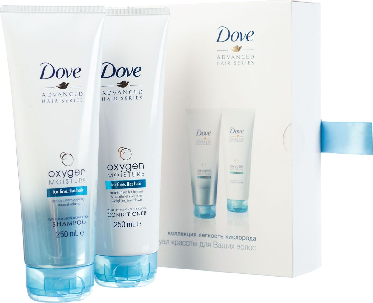 Dove подарочный набор Коллекция легкость кислородаFS-36054 Dove подарочный набор Коллекция легкость кислородаFS-36054Появление бренда Dove связано с созданием уникального очищающего средства для кожи, не содержащего щелочи. Формула единственного в своем роде крем-мыла на четверть состоит из увлажняющего крема - именно это его качество помогает защищать кожу от раздражения и сухости, которые неизбежны при использовании обычного мыла.Dove —марка, которая известна благодаря авангардному изобретению: мягкому крем-мылу. Dove любим миллионами, ведь они не содержат щелочи, оказывают мягкое, щадящее воздействие на кожу лица и тела.Удивительное по своим свойствам крем-мыло довольно быстро стало одним из самых популярных косметических средств. Успех этого продукта был настолько велик, что производители долгое время не занимались расширением ассортимента. Прошло почти сорок лет с момента регистрации товарного знака Dove, прежде чем свет увидел крем-гель для душа и другие косметические средства этой марки. Все они создаются на основе формулы, разработанной еще в прошлом веке, но не потерявшей своей актуальности.На сегодняшний день этот бренд по праву считается олицетворением красоты, здоровья и женственности. Помимо женской линии косметики выпускаются детские косметические средства и косметика для мужчин. Несмотря на широкий ассортимент предлагаемых средств по уходу за кожей и волосами, завоевавших признание в более чем 80 странах по всему миру, производители находятся в постоянном поиске новых формул.Dove считается одним из ведущих в своей области. Он известен миллионам людей в почти сотне стран по всему миру. В мире Dove красота — это источник уверенности в себе, а не беспокойства. Миссия бренда — дать новому поколению возможность расти в атмосфере позитивного отношения к собственной внешности.??Линия Dove Легкость кислорода создана специально для ухода за тонкими безжизненными волосами. Теперь не нужно выбирать между глубоким питанием и естественным объемом волос. Уникальная линия Dove Легкость кислорода с технологией Oxyfusion содержит ультралегкие питающие компоненты, которые мгновенно проникают в структуру волоса, помогая восполнять влагу внутри него, одновременно придавая до 95% дополнительного объема от корней до кончиков. Вдохните жизнь в поврежденные волосы вместе с Dove Легкость кислорода! В состав набора входят: Шампунь Dove Легкость кислорода 250 мл и кондиционер Dove Легкость кислорода 250 мл.