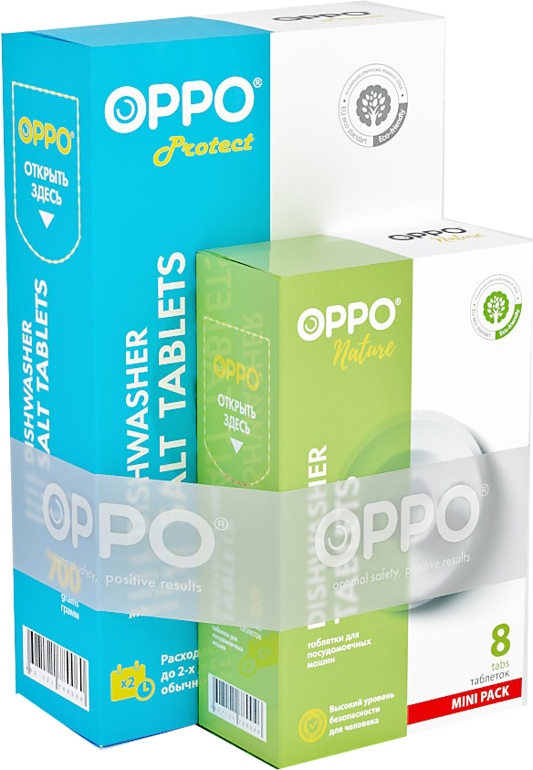 Комплект для посудомоечных машин Oppo Salt700+Nature8: соль Protect 700 г, таблетки Nature, 8шт х 20 г790009 Комплект для посудомоечных машин Oppo Salt700+Nature8: соль Protect 700 г, таблетки Nature, 8шт х 20 г7900092 по цене 1