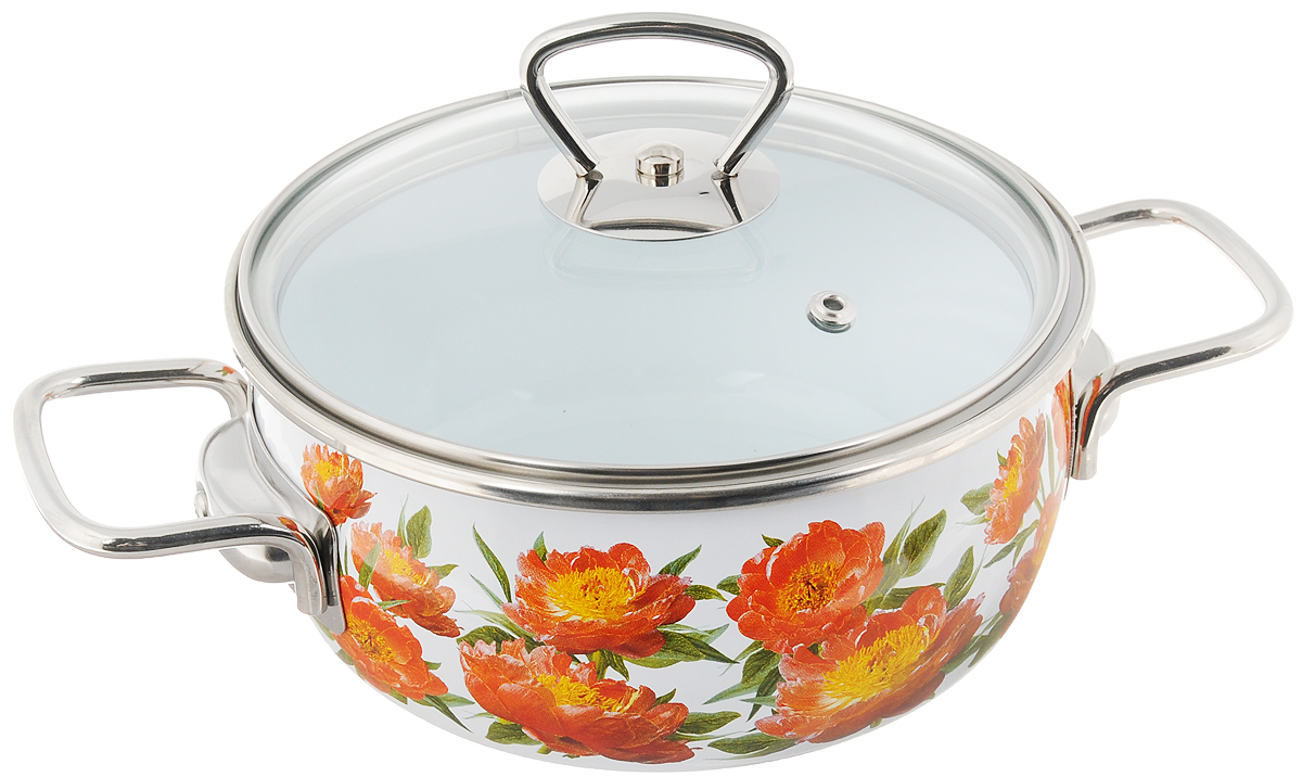 Кастрюля эмалированная Vitross Peony с крышкой, 1,5 лFS-91909 Кастрюля эмалированная Vitross Peony с крышкой, 1,5 лFS-91909Кастрюля эмалированная Vitross Peony изготовлена из высококачественной стали, покрытой жаропрочной эмалью. Стеклокерамика инертна и устойчива к пищевым кислотам, не вступает во взаимодействие с продуктами и не искажает их вкусовые качества. Такое покрытие защищает сталь от коррозии и придает посуде гладкую стекловидную поверхность. Кроме того, такая посуда наиболее безопасна и экологична. Прочный стальной корпус обеспечивает эффективную тепловую обработку пищевых продуктов и не деформируется в процессе эксплуатации. Кастрюля оснащена прочными стальными ручками. Крышка выполнена из жаропрочного стекла, она плотно прилегает к краю посуды и сохраняет аромат блюд. Внешние стенки кастрюли оформлены красочным цветочным рисунком, что сделает посуду настоящим украшением интерьера кухни.Кастрюля подходит для газовых, электрических, стеклокерамических, индукционных плит. Можно мыть в посудомоечной машине. Высота стенки: 8 см. Ширина (с учетом ручек): 27 см.