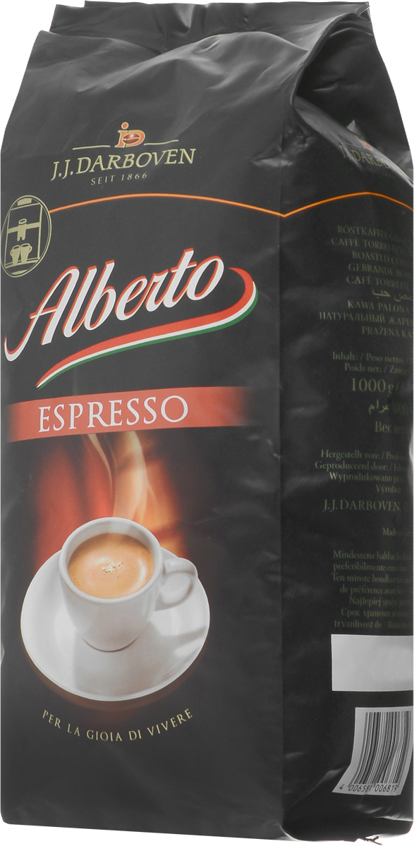 J.J. Darboven Alberto Espresso кофе в зернах, 1 кг8032680751332 J.J. Darboven Alberto Espresso кофе в зернах, 1 кг8032680751332Кофе в зернах J.J. Darboven Alberto Espresso подходит для приготовления традиционных немецких эспрессо по уникальной рецептуре. О данном сорте положительно отзываются и тысячи любителей кофе, и настоящие гурманы или эксперты.Этот кофе уже долгие годы занимает первые места на немецком рынке, и теперь каждый житель России может побаловать себя эксклюзивным купажом! Средняя обжарка кофейных зерен из лучших плантаций позволяет создавать напитки с изысканным ароматом и бодрящим вкусом без горечи, которым невозможно не насладиться.
