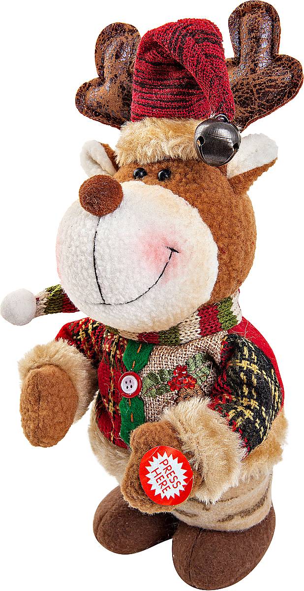 Игрушка новогодняя Mister Christmas Олень, электромеханическая, высота 33 смNLED-454-9W-BK Игрушка новогодняя Mister Christmas Олень, электромеханическая, высота 33 смNLED-454-9W-BKНовогодняя пляшущая и поющая игрушка Mister Christmas Олень послужит оригинальным подарком в преддверии Нового года.Внешний вид сувенира весьма незатейлив. Изделие выполнено в виде оленя и дополнено колпаком с бубенчиком. При нажатии игрушка начинает двигаться в такт песни (PSY - Gangnam Style). Несмотря на столь ритмичные движения, механизм игрушки прослужит очень и очень долго. Все материалы, входящие в состав игрушки, прошли тщательные проверки и отличаются высочайшим качеством. Так же стоит отметить и то, что все материалы экологичны и безопасны. Работает от батареек (входят в комплект). Собираясь на празднование Нового года, прихватите с собой новогоднюю музыкальную игрушку Mister Christmas Олень, ведь это подарок, который говорит сам за себя!Высота игрушки: 33 см.