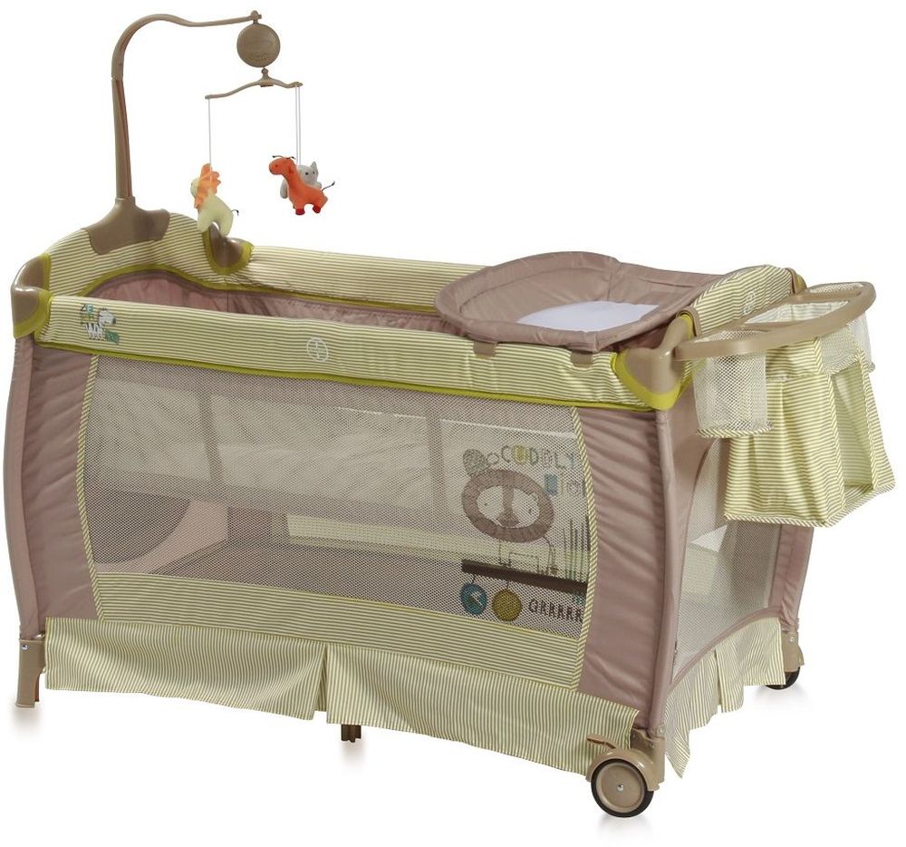 Lorelli Манеж-кроватка SleepNDream цвет зеленый3800151955825 Lorelli Манеж-кроватка SleepNDream цвет зеленый3800151955825Практичная и компактная модель, которая поможет родителям на время ограничить перемещение малыша по дому и сделает его пребывание абсолютно безопасным. Плюсом модели является два уровня высоты ложа. Первый уровень используется для новорожденных. Когда ребенок подрастет, дно можно опустить на второй уровень и использовать манеж не опасаясь, что ребенок вывалится из него.Особенности:Удобный пеленальный столикСбоку отверстие на молнииКолесики для перемещения по полуКомпактное складываниеМузыкальная карусель с подвесными игрушкамиПодставка для аксессуаров и мелочей
