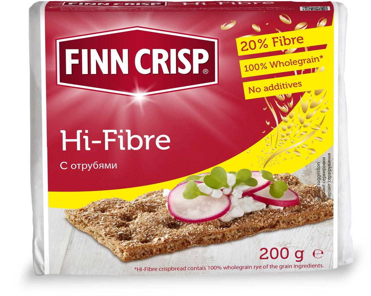 Finn Crisp Hi-Fibre хлебцы с отрубями, 200 г0120710 Finn Crisp Hi-Fibre хлебцы с отрубями, 200 г0120710В 1952 году началось производство сухариков FINN CRISP (ФИНН КРИСП), когда стартовали Олимпийские Игры в Хельсинки (Финляндия).Многие годы натуральные ржаные сухарики FINN CRISP отражают дух Финляндии для миллионов покупателей по всему миру, заботящихся о здоровом питании. Высушивать хлеб - давняя финская традиция и FINN CRISP до сих пор придерживаются этой традиции создавая хлебцы по старому классическому финскому рецепту.Бренд FINN CRISP принадлежит компании VAASAN Group’s.VAASAN - это крупнейшая хлебопекарная компания в Балтийском регионе со столетней историей, занимающаяся производством продукции для правильного и здорового питания. Занимающая второе место по производству сухариков и хлебцев, а её продукция экспортируются в более чем 50 государств!
