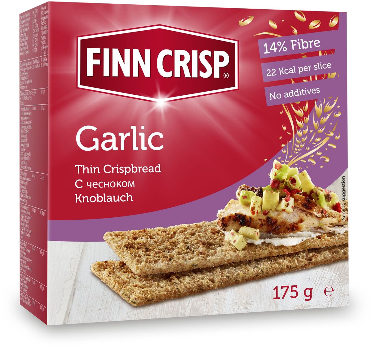 Finn Crisp Garlic хлебцы с чесноком, 175 г0120710 Finn Crisp Garlic хлебцы с чесноком, 175 г0120710В 1952 году началось производство сухариков FINN CRISP (ФИНН КРИСП), когда стартовали Олимпийские Игры в Хельсинки (Финляндия).Многие годы натуральные ржаные сухарики FINN CRISP отражают дух Финляндии для миллионов покупателей по всему миру, заботящихся о здоровом питании. Высушивать хлеб - давняя финская традиция и FINN CRISP до сих пор придерживаются этой традиции создавая хлебцы по старому классическому финскому рецепту.Бренд FINN CRISP принадлежит компании VAASAN Group’s.VAASAN - это крупнейшая хлебопекарная компания в Балтийском регионе со столетней историей, занимающаяся производством продукции для правильного и здорового питания. Занимающая второе место по производству сухариков и хлебцев, а её продукция экспортируются в более чем 50 государств!