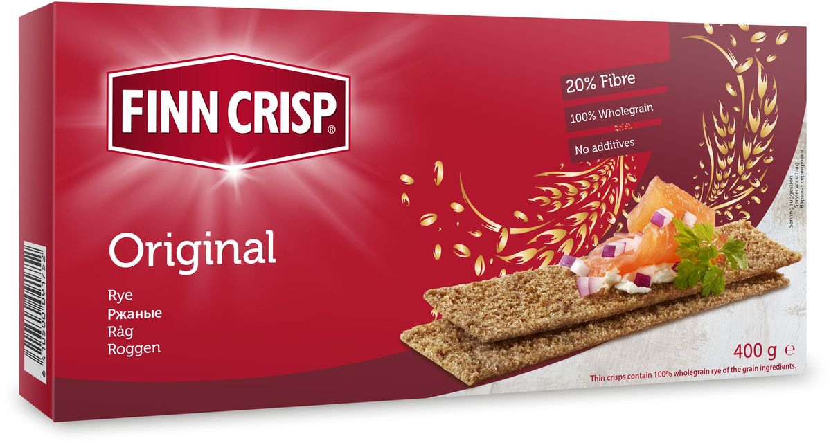 Finn Crisp Original хлебцы ржаные, 400 г0120710 Finn Crisp Original хлебцы ржаные, 400 г0120710В 1952 году началось производство сухариков FINN CRISP (ФИНН КРИСП), когда стартовали Олимпийские Игры в Хельсинки (Финляндия).Многие годы натуральные ржаные сухарики FINN CRISP отражают дух Финляндии для миллионов покупателей по всему миру, заботящихся о здоровом питании. Высушивать хлеб - давняя финская традиция и FINN CRISP до сих пор придерживаются этой традиции создавая хлебцы по старому классическому финскому рецепту.Бренд FINN CRISP принадлежит компании VAASAN Group’s.VAASAN - это крупнейшая хлебопекарная компания в Балтийском регионе со столетней историей, занимающаяся производством продукции для правильного и здорового питания. Занимающая второе место по производству сухариков и хлебцев, а её продукция экспортируются в более чем 50 государств!