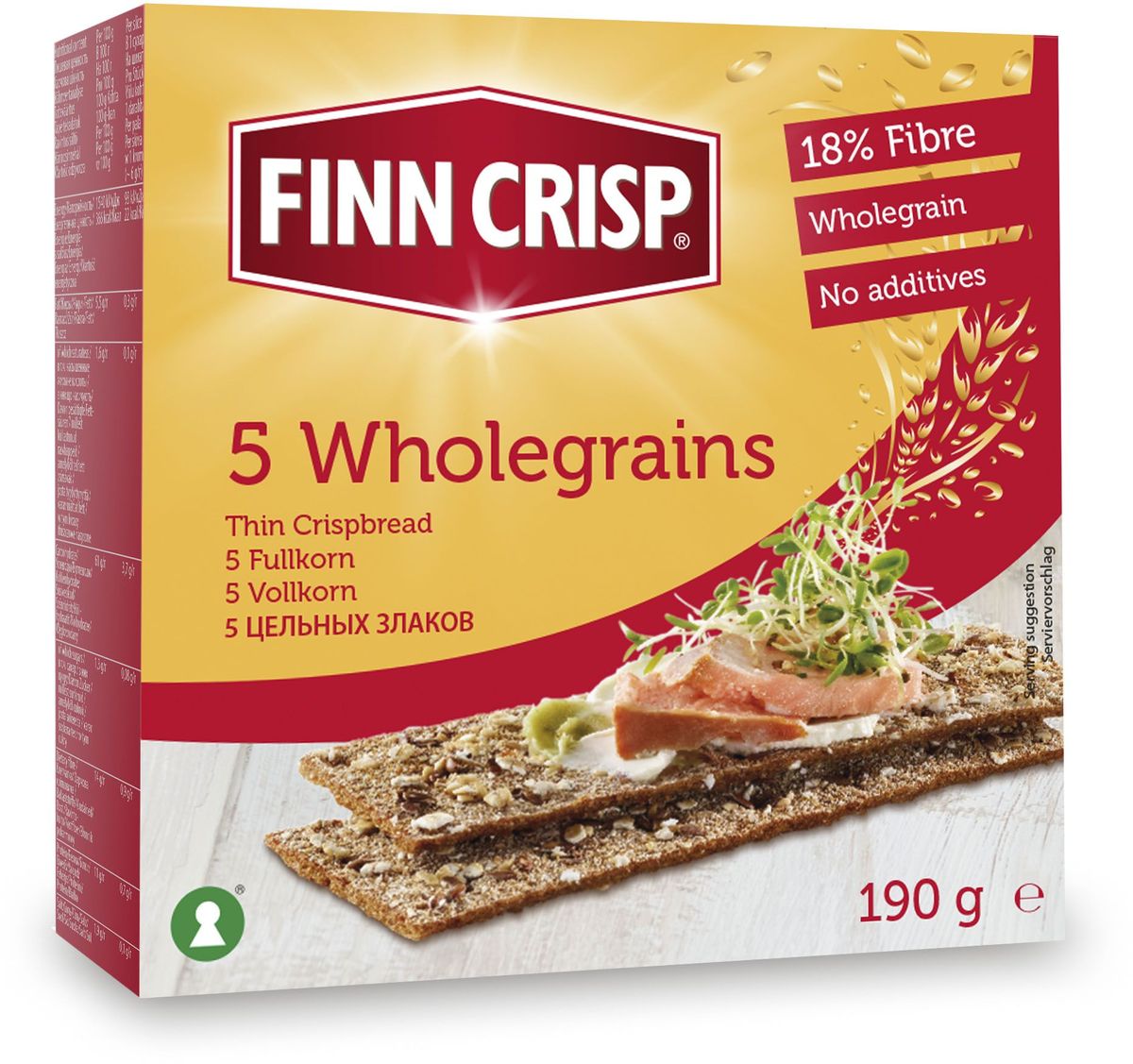 Finn Crisp 5 Wholegrain хлебцы 5 цельных злаков, 190 г0120710 Finn Crisp 5 Wholegrain хлебцы 5 цельных злаков, 190 г0120710В 1952 году началось производство сухариков FINN CRISP (ФИНН КРИСП), когда стартовали Олимпийские Игры в Хельсинки (Финляндия).Многие годы натуральные ржаные сухарики FINN CRISP отражают дух Финляндии для миллионов покупателей по всему миру, заботящихся о здоровом питании. Высушивать хлеб - давняя финская традиция и FINN CRISP до сих пор придерживаются этой традиции создавая хлебцы по старому классическому финскому рецепту.Бренд FINN CRISP принадлежит компании VAASAN Group’s.VAASAN - это крупнейшая хлебопекарная компания в Балтийском регионе со столетней историей, занимающаяся производством продукции для правильного и здорового питания. Занимающая второе место по производству сухариков и хлебцев, а её продукция экспортируются в более чем 50 государств!