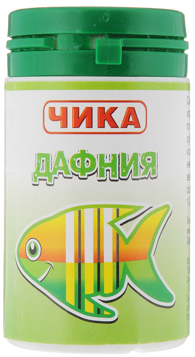 Корм для рыб Чика Дафния, 85 мл0120710 Корм для рыб Чика Дафния, 85 мл0120710Чика Дафния - это самый распространенный и популярный универсальный корм для рыб всех видов и возрастов. Изготовлен из планктонных пресноводных рачков дафния методом сублимированной сушки. Предназначен для ежедневного кормления, охотно поедается рыбами, содержит необходимый для рыб натуральный белок и натуральные вещества. Дафния считается одним из наиболее близких по составу и свойствам к естественным кормам для рыб. Такой корм дают 1-2 раза в день по 1/4 чайной ложки на 4-5 рыб.Товар сертифицирован.