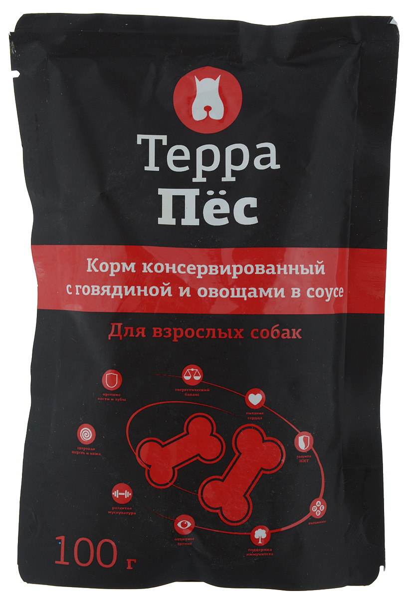 Консервы Терра Пес для взрослых собак, с говядиной и овощами в соусе, 100 г101246 Консервы Терра Пес для взрослых собак, с говядиной и овощами в соусе, 100 г101246Консервы для взрослых собак Терра Пес - полнорационный сбалансированный корм, который идеально подойдет вашему питомцу. В рацион домашнего любимца нужно обязательно включать консервированный корм, ведь его главные достоинства - высокая калорийность и питательная ценность. Консервы лучше усваиваются, чем сухие корма. Также важно, чтобы животные, имеющие в рационе консервированный корм, получали больше влаги.Товар сертифицирован.