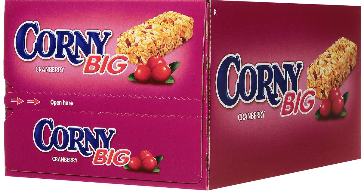 Corny полоска злаковая с клюквой, 24 шт0120710 Corny полоска злаковая с клюквой, 24 шт0120710Злаковые батончики Corny - вкусная и здоровая альтернатива традиционным снэкам - шоколадным плиткам, чипсам и булкам. Батончики сочетают в себе исключительную пользу и удобство. В их состав входят злаки, орехи, фрукты и шоколад. Разнообразие видов позволяет каждому выбрать батончик по своему вкусу. Медленные углеводы заряжают полезной энергией, а удобная форма и упаковка соответствуют быстрому ритму жизни.Уважаемые клиенты! Обращаем ваше внимание, что полный перечень состава продукта представлен на дополнительном изображении.