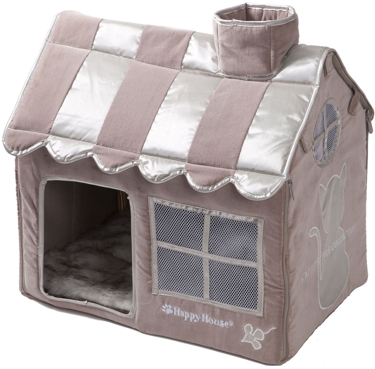 Домик для кошек Happy House Cat Lifestyle, цвет: серый, молочно-коричневый, 52 х 36 х 49 см0120710 Домик для кошек Happy House Cat Lifestyle, цвет: серый, молочно-коричневый, 52 х 36 х 49 см0120710Большой, уютный домик Happy House Cat Lifestyle, выполненный из полиэстера и картона, отлично подойдет для вашего любимца. Такой домик станет не только идеальным местом для сна вашего питомца, но и местом для отдыха. Внутрь домика ведет квадратное отверстие. Мягкий домик с оригинальным дизайном имеет сборную конструкцию, что облегчит его транспортировку и хранение. Внутри имеется съемная подушка из искусственного меха.Размер домика: 52 х 36 х 49 см.