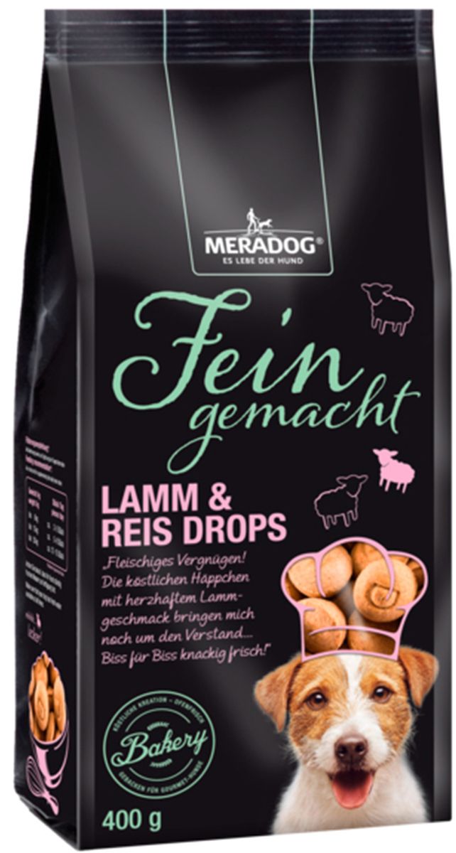 Лакомство для собак Meradog Lamm & Rice Drops, хрустящие капельки, 400 г0120710 Лакомство для собак Meradog Lamm & Rice Drops, хрустящие капельки, 400 г0120710Лакомства Meradog - это восхитительное хрустящее печенье, которое не оставит равнодушным ни одну собаку. Лакомства Meradog всегда помогут сделать вашего питомца счастливым, а особый вкус и аромат обязательно доставят ему море удовольствия, и он попросит еще. Лакомства идеально подойдут в качестве угощения и для дрессировки. Воспитание и дрессировка с вкусняшками Meradog приведут вас к цели быстрее, чем вы думаете.Лакомства для собак Meradog - это:- Полезные добавки к основному питанию.- Витамины и минералы, способствующие восстановлению баланса питательных веществ и укреплению здоровья собаки.- Отличная профилактика образования зубного камня и заболеваний полости рта.Побалуйте свою собаку - подарите ей заботу с Meradog.Состав: злаки (рис 4%), овощные субпродукты, мясо и мясные субпродукты (мука из мяса ягненка 4%), масла и жиры.Товар сертифицирован.