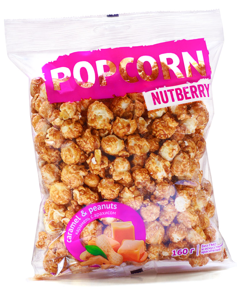 Nutberry попкорн сладкий карамель с арахисом, 160 г0120710 Nutberry попкорн сладкий карамель с арахисом, 160 г0120710Вкусный сладкий попкорн с натуральной карамелью и арахисом.
