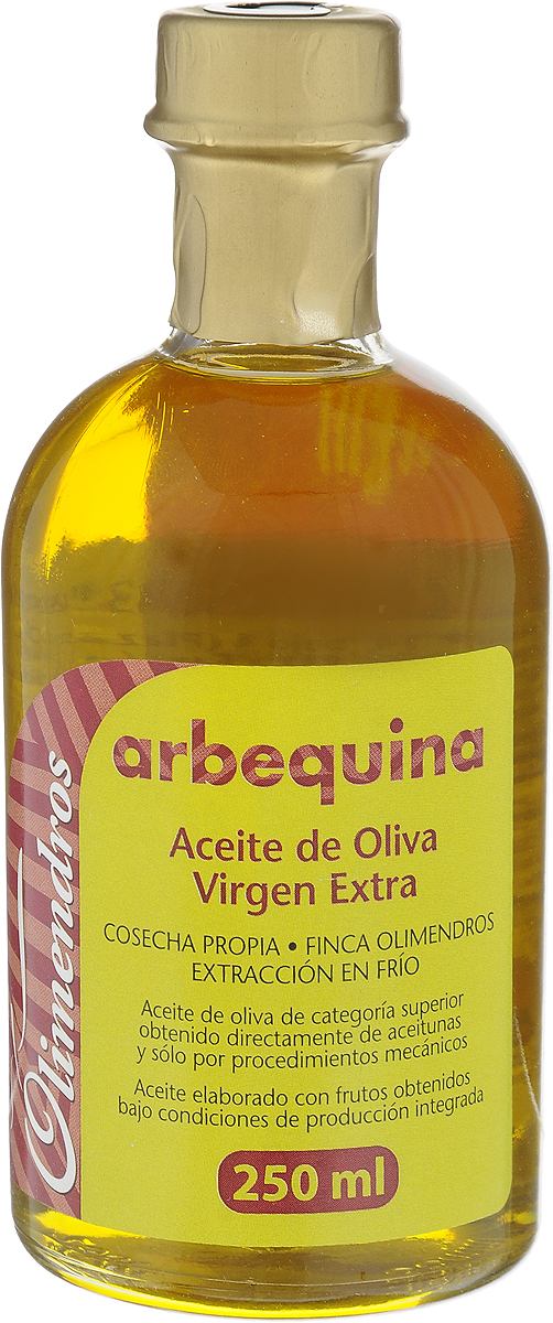 Olimendros Оливковое масло Extra Virgin Арбекина, 250 мл0120710 Olimendros Оливковое масло Extra Virgin Арбекина, 250 мл0120710Оливковое масло Olimendros Extra Virgin. Арбекина - нефильтрованное оливковое масло первого холодного отжима кислотностью 0,14%, которая является лечебной по испанским законам. У масла легкая и нежная текстура, сладковатый сливочный вкус с оттенками миндаля. Фермерский продукт из региона Мурсия (Испания). Плантации расположены на высоте 600 метров над уровнем моря. От сбора урожая до производства масла проходит всего несколько часов: маслодельня находится в центре усадьбы, площадь которой 500 Га. Масло производится под контролем качества региона Мурсия.
