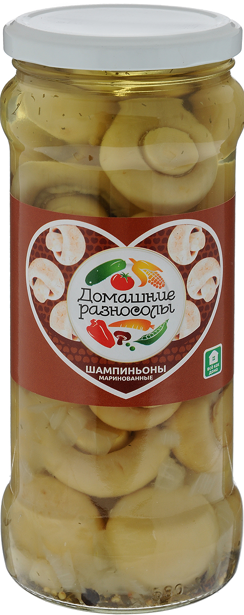 Домашние разносолы шампиньоны маринованные, 580 мл0120710 Домашние разносолы шампиньоны маринованные, 580 мл0120710Если шампиньоны выступают как основное блюдо - их лучше подать целыми, полив растительным маслом и посыпав зеленью. Особое применение получили в закусках и салатах.Уважаемые клиенты! Обращаем ваше внимание, что полный перечень состава продукта представлен на дополнительном изображении.