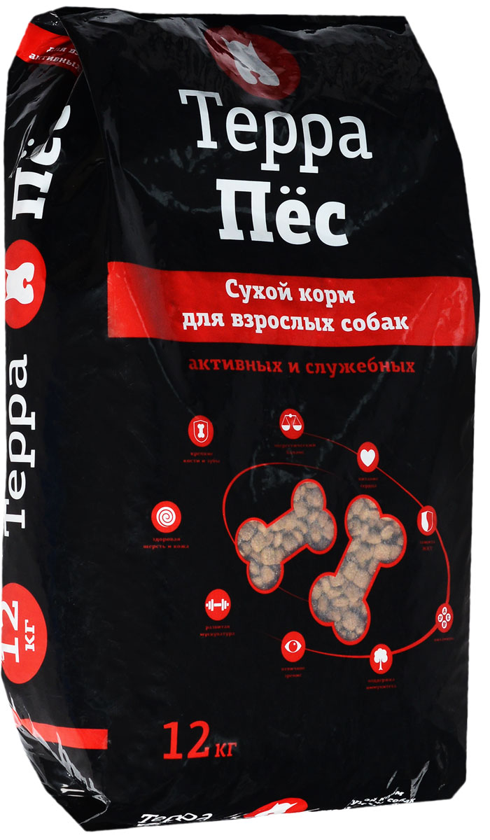 Корм сухой Терра Пес, для взрослых активных и служебных собак, 12 кг0120710 Корм сухой Терра Пес, для взрослых активных и служебных собак, 12 кг0120710Сухой корм Терра Пес - это полноценное сбалансированное питание для взрослых, активных и служебных собак, разработанное с использованием современных технологий. В состав корма входят все необходимые питательные вещества, включая витамины. Корм легко усваивается и имеет прекрасный вкус. Основные питательные вещества гарантируют сильные кости, превосходные мускулы, здоровую кожу и шерсть.Порадуйте своего любимца вкусным и полезным продуктом. Товар сертифицирован.