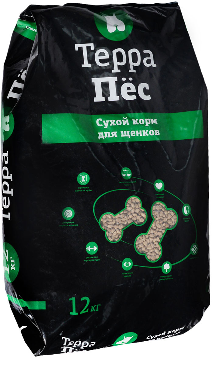 Корм сухой Терра Пес, для щенков, 12 кг00-00000465 Корм сухой Терра Пес, для щенков, 12 кг00-00000465Сухой корм Терра Пес - это полноценное сбалансированное питание для щенков, разработанное с использованием современных технологий. В состав корма входят все необходимые питательные вещества, включая витамины. Корм легко усваивается и имеет прекрасный вкус. Основные питательные вещества гарантируют сильные кости, превосходные мускулы, здоровую кожу и шерсть.Порадуйте своего любимца вкусным и полезным продуктом. Товар сертифицирован.