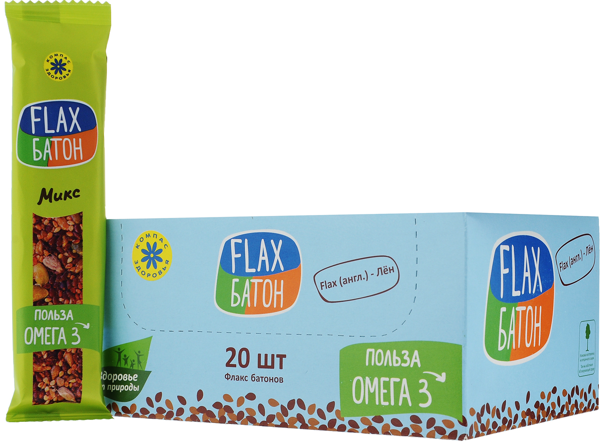 Компас Здоровья Flax. Микс батончик, 30 г (20 шт)0120710 Компас Здоровья Flax. Микс батончик, 30 г (20 шт)0120710Батончик Компас Здоровья Flax - это прекрасный перекус со льном и медом, с добавлением кунжута, тыквы и подсолнечника.Оптимальный вариант для тех, кто контролирует свой вес и работу кишечника. Хороший десерт после тренировок и фитнеса.Натуральный батончик содержит много полезного кальция, железа и витамина Е, укрепляет костно-мышечную систему, улучшает состав крови, повышает работоспособность. В батончике отсутствуют консерванты, красители, ГМО. Уважаемые клиенты! Обращаем ваше внимание, что полный перечень состава продукта представлен на дополнительном изображении.