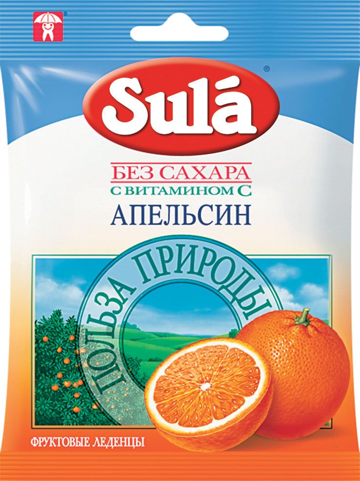 Sula Апельсин фруктовые леденцы, 60 г0120710 Sula Апельсин фруктовые леденцы, 60 г0120710Апельсины - самый популярный источник витамина С, полезны для работы сердца, оказывают омолаживающее действие и активизируют работу организма.