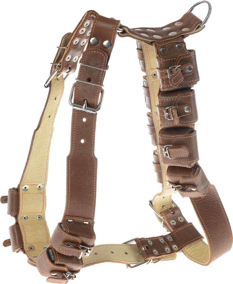 Шлея для собак CoLLaR, с утяжелителями, цвет: коричневый, бежевый, ширина 4,5 см, обхват груди 92-100 см0120710 Шлея для собак CoLLaR, с утяжелителями, цвет: коричневый, бежевый, ширина 4,5 см, обхват груди 92-100 см0120710Шлея CoLLaR, выполненная из натуральной кожи, оснащена утяжелителями и может использоваться при выгуле или дрессировке бойцовых и служебных собак крупных пород при нехватке нагрузки и недостаточной мышечной массе. Нагрузку можно регулировать путем изъятия грузиков из расстегивающихся карманов.Крепкие металлические элементы делают ее надежной и долговечной. Размер регулируется при помощи пряжки. Шлея для собак CoLLaR отличается высоким качеством, удобством и универсальностью.Обхват груди: 92-100 см.Обхват шеи: 76-91 см.Ширина шлеи: 4,5 см.Количество грузиков: 12.Вес грузика: 450 г.